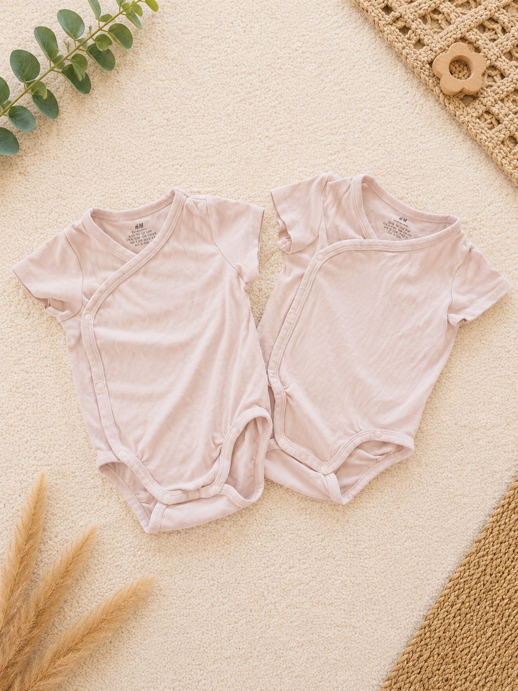 H&M 2er-Pack Wickelbodys Kurzarm Rosa Uni