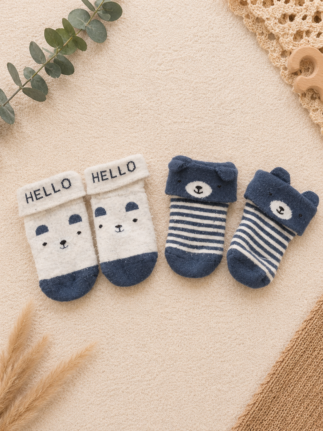 2er Set Babysocken Blau/Weiss