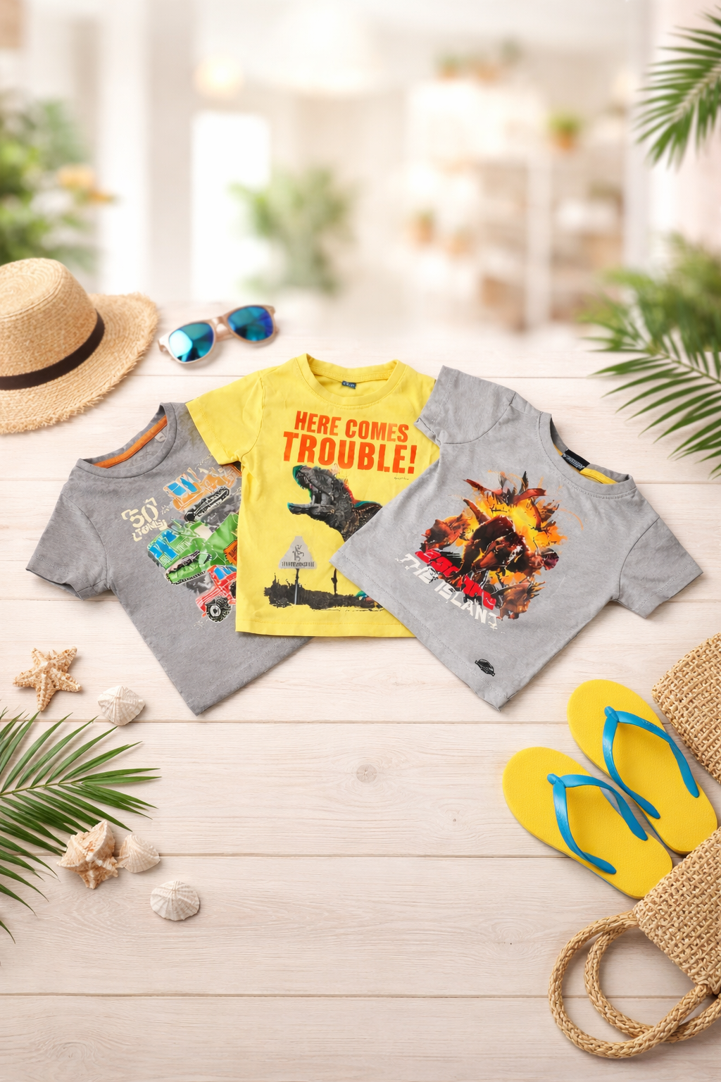 3er Set Kinder T-Shirts mit Dino Print