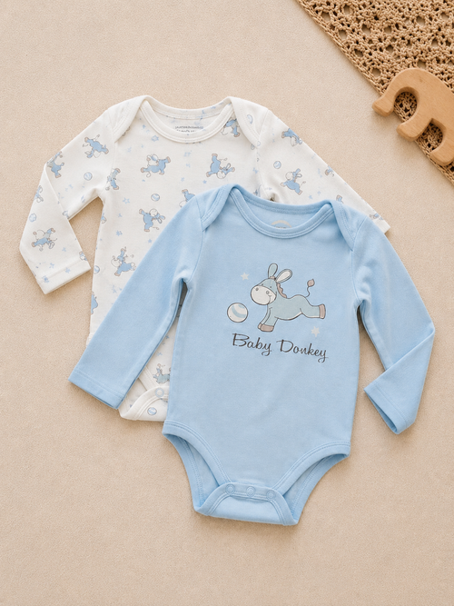 2er-Set Baby-Langarm-Bodys "Baby Donkey"