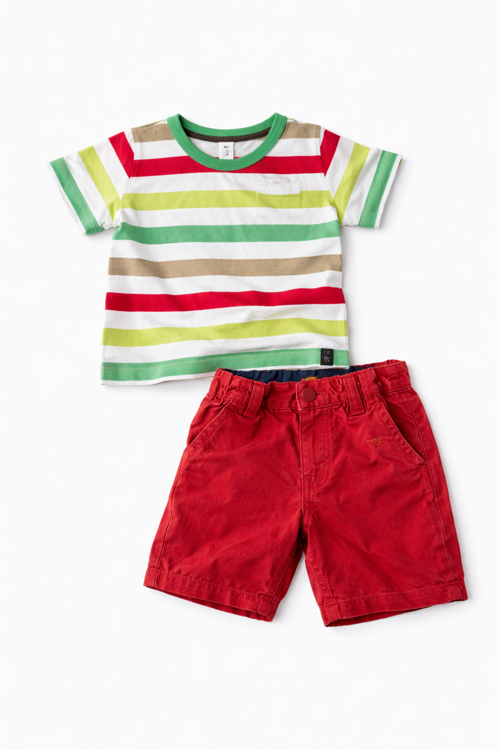 Summer Baby Set - Striped T-Shirt & Red Shorts