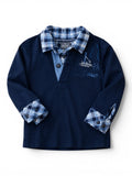 Jacadi Langarm-Poloshirt Navy Karo-Kragen & Manschetten