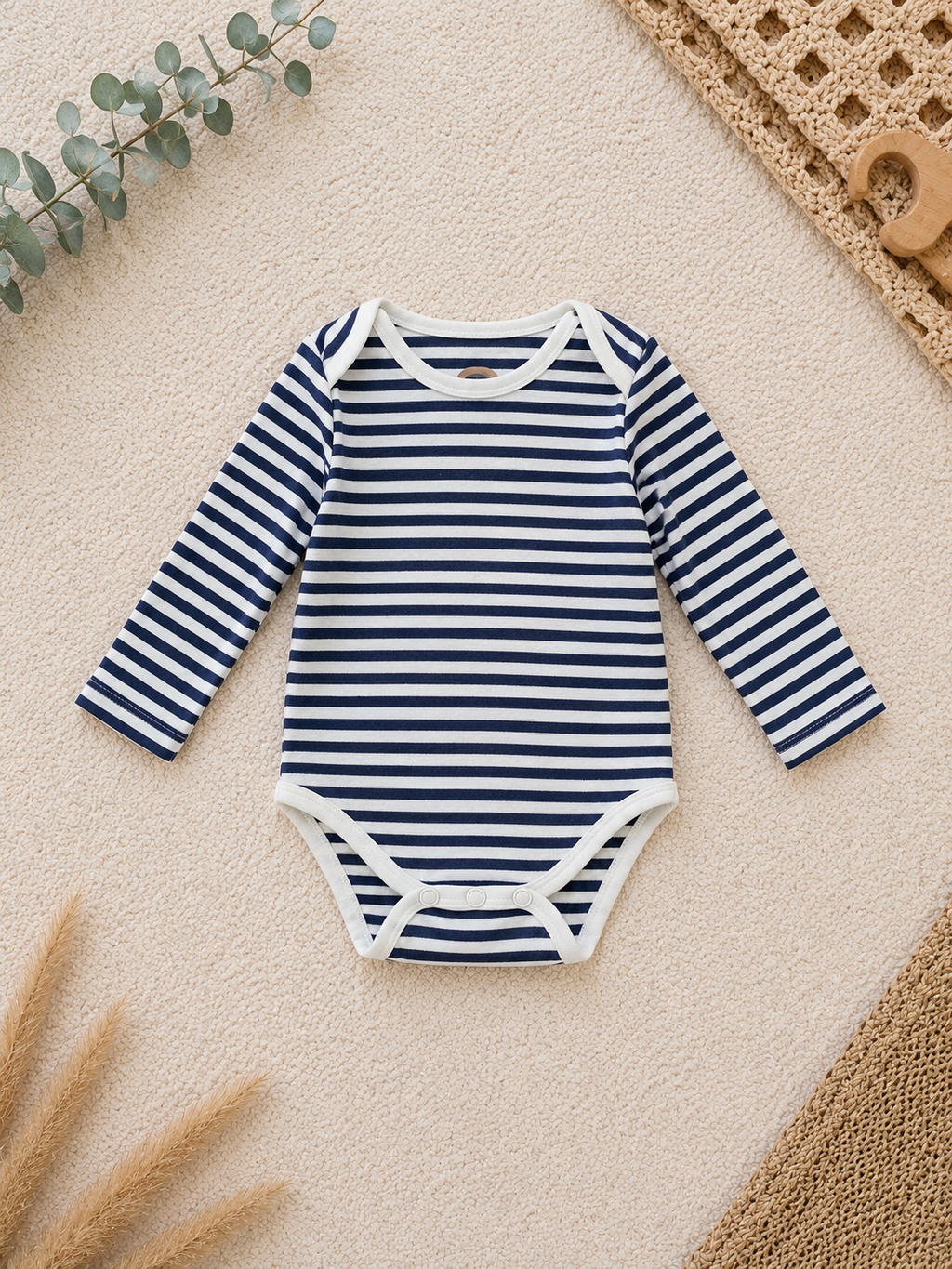 Baby-Langarm-Body Navy/Weiss Gestreift