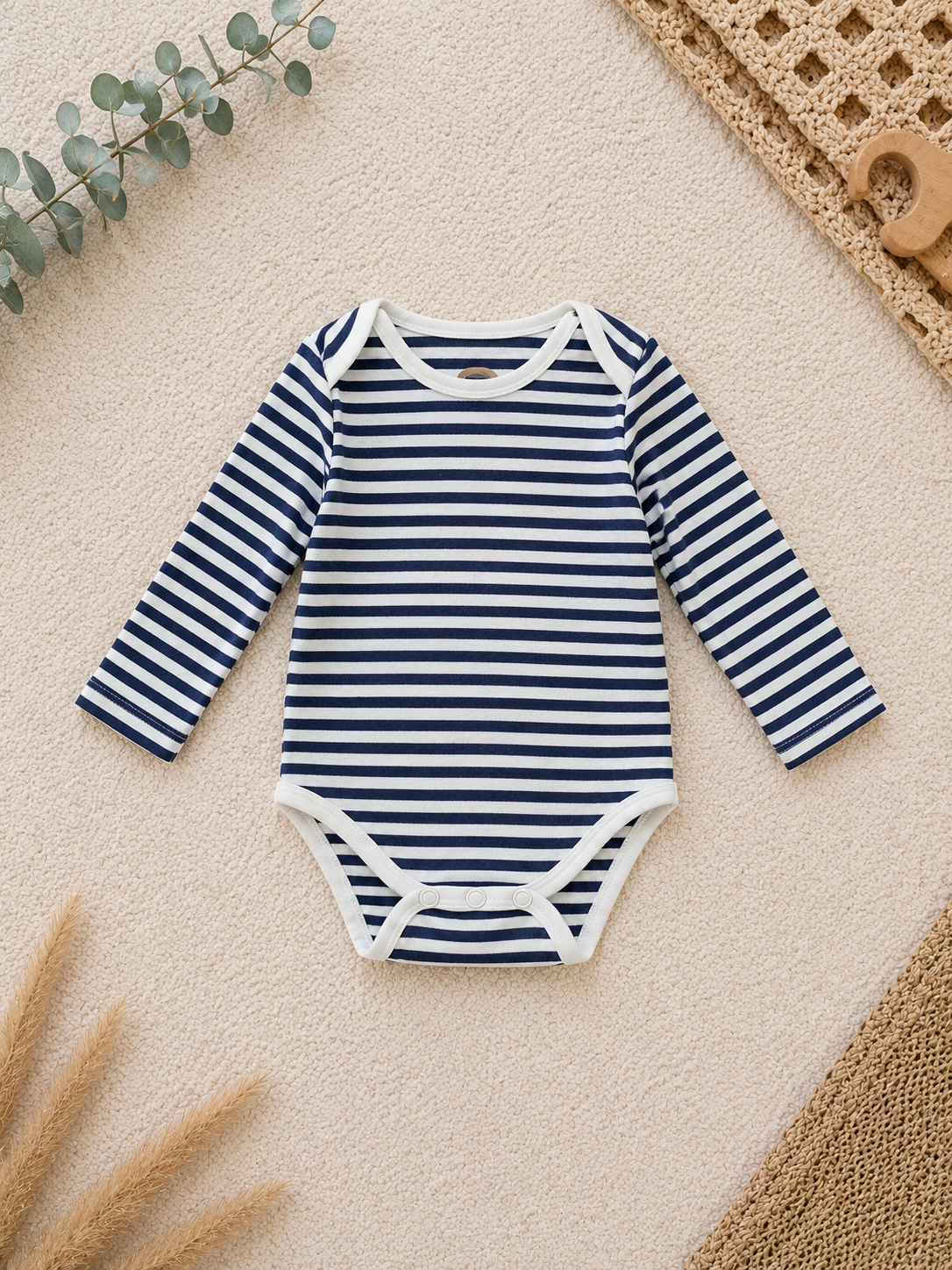 Baby-Langarm-Body Navy/Weiss Gestreift