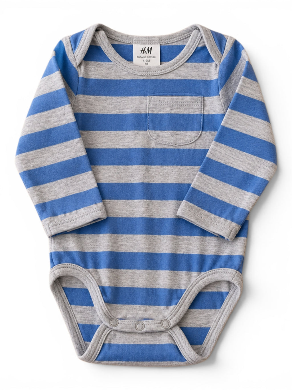 H&M Langarm-Body Blau-Grau Gestreift