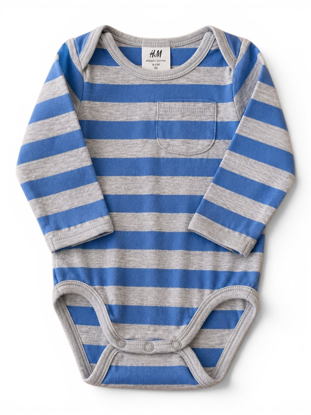 H&M Langarm-Body Blau-Grau Gestreift