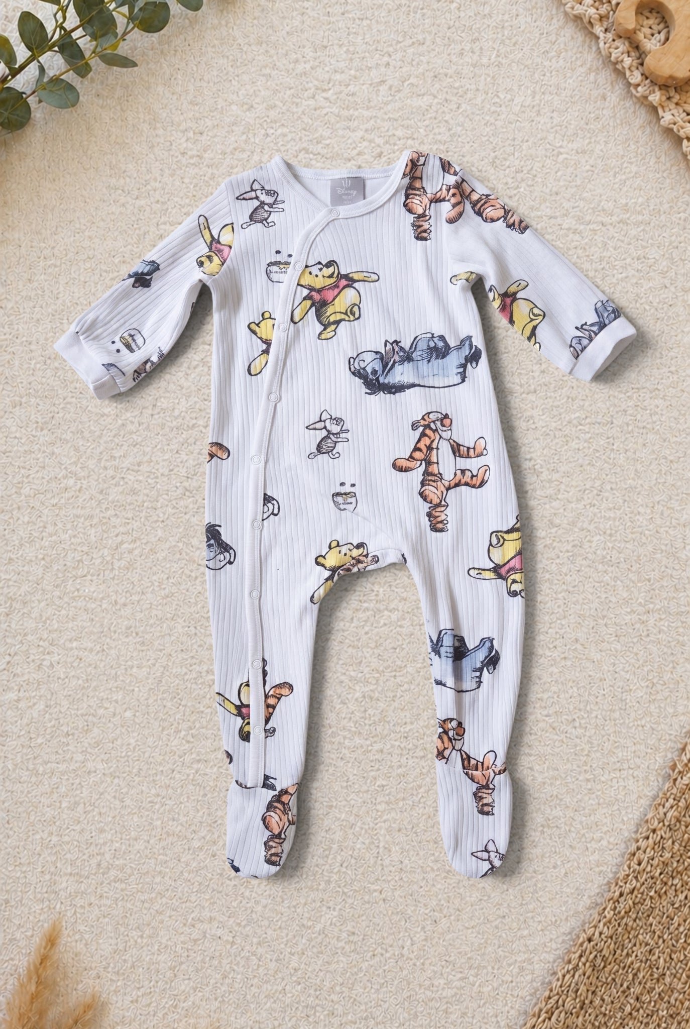 C&A Langarm-Strampler Weiss Winnie Pooh & Friends Allover-Print