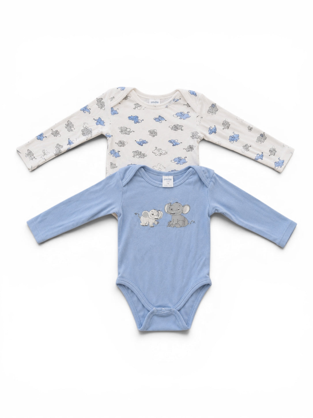 2er-Pack Langarm-Body Blau Elefant