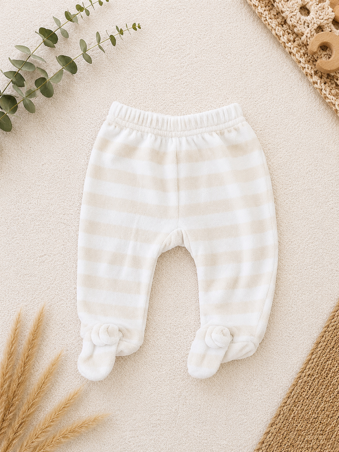 C&A Strampelhose Creme-Weiss Gestreift Füsschen
