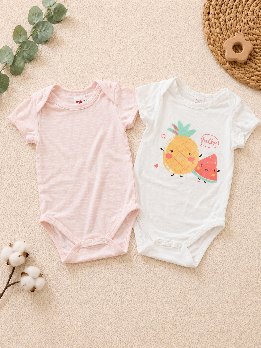 2er-Pack Kurzarm-Bodys Rosa Uni & Weiss Ananas-Print