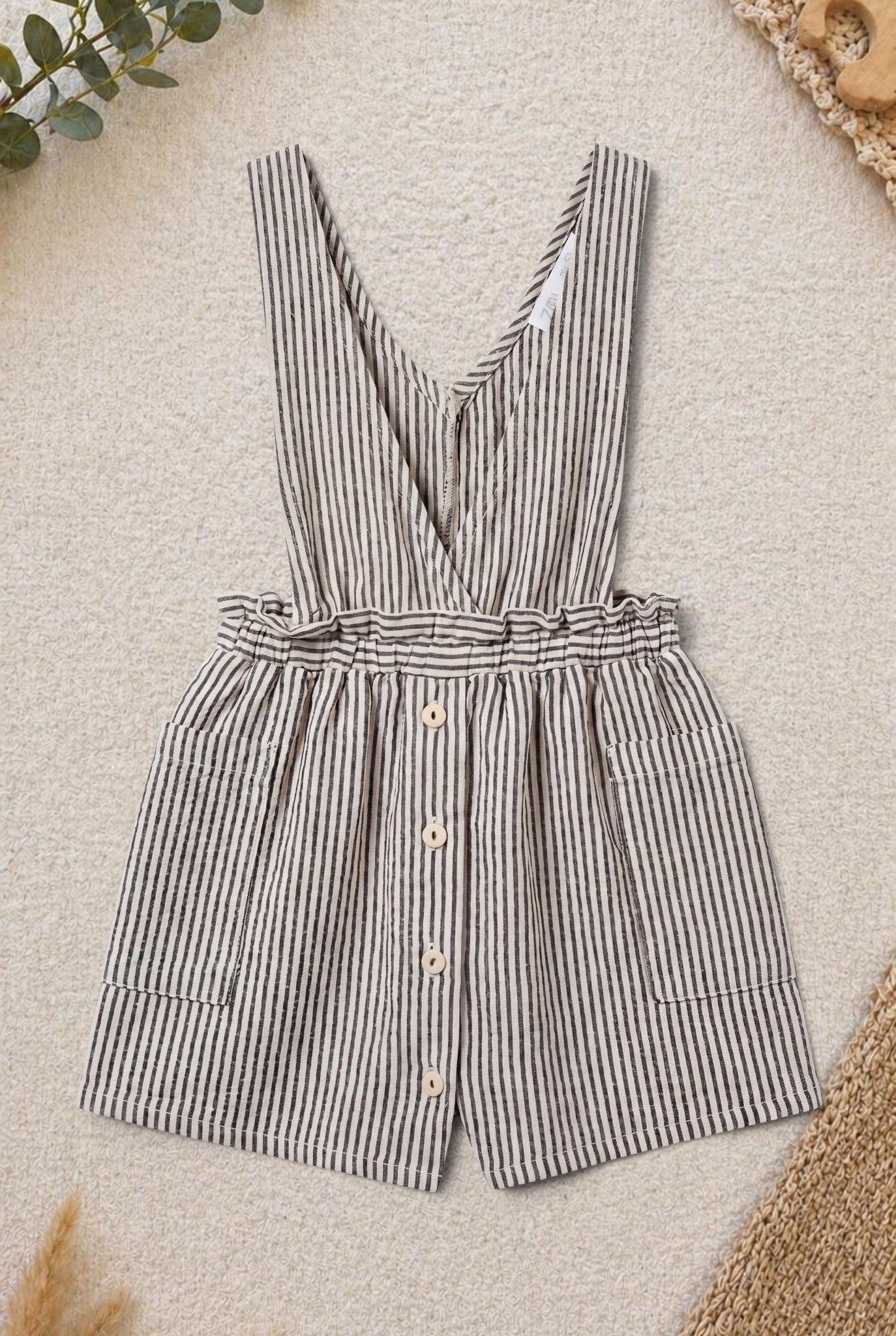 Zara Kurz-Latzhose Creme-Schwarz Gestreift