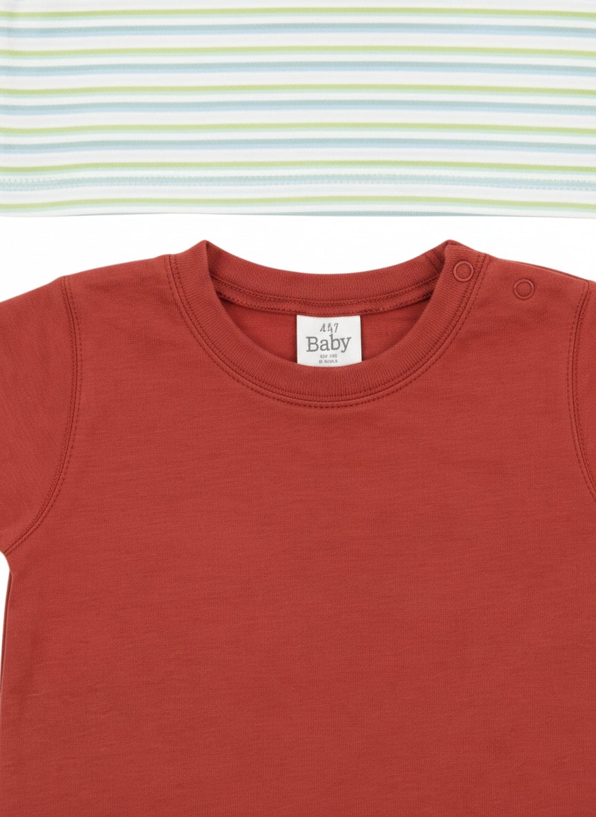 2er-Pack T-Shirt Gestreift & Rot