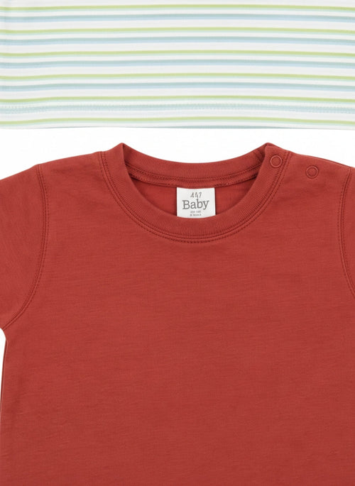 2er-Pack T-Shirt Gestreift & Rot