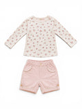 Set Langarmshirt Blümchen & Shorts Rosa