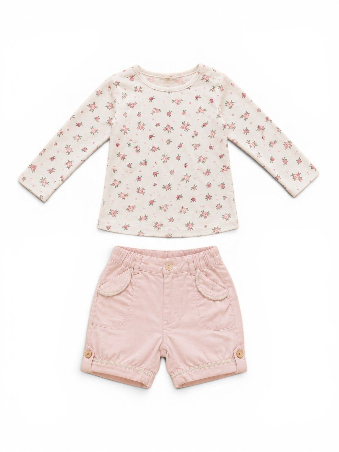 Set Langarmshirt Blümchen & Shorts Rosa