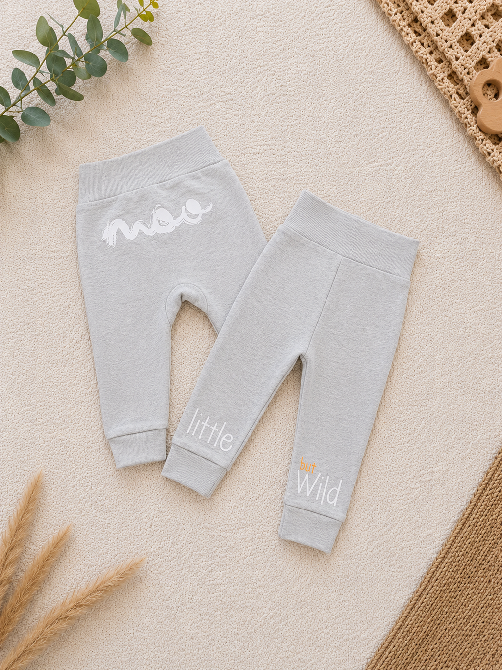 2er-Set Baby-Jogginghosen Grau "moo / little but Wild"