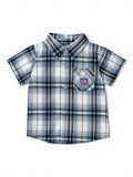 Kurzarmhemd Blau Kariert Team 6 Patch