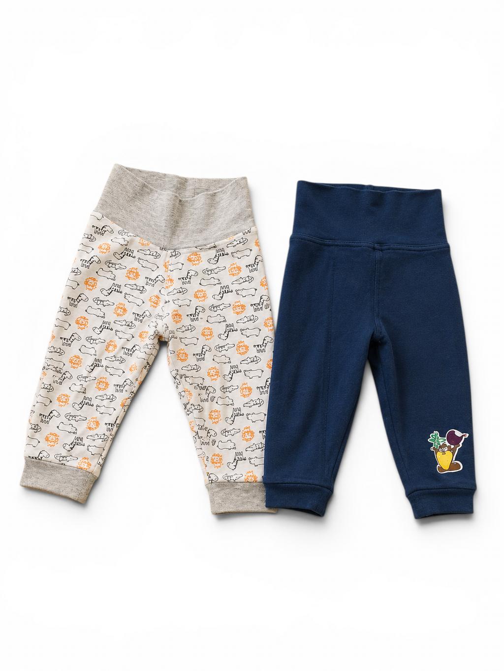 2er-Set Baby-Jogginghosen Safari-Print & Navy mit Affen-Patch