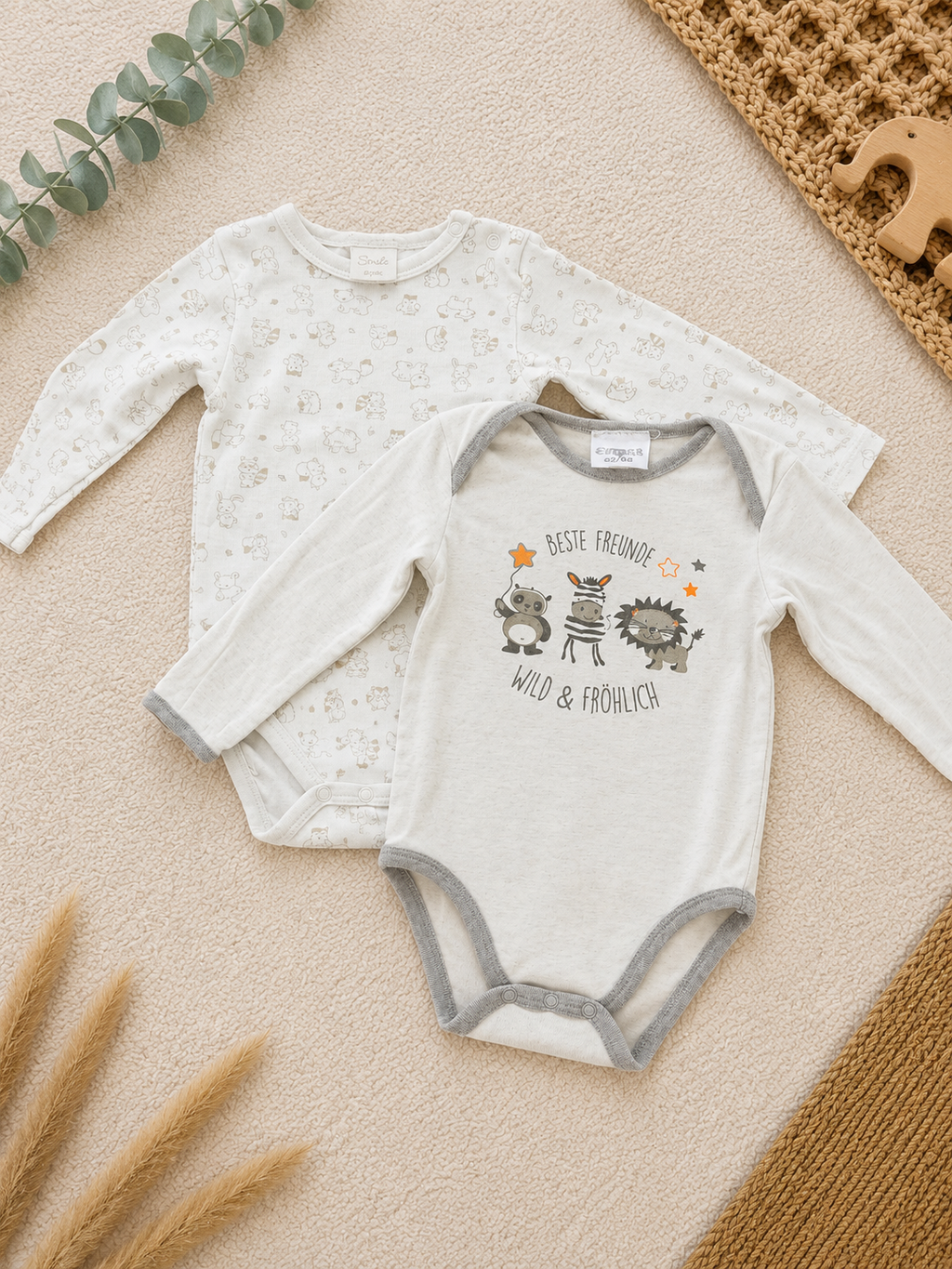 2er-Set Baby-Langarm-Bodys "Beste Freunde Wild & Fröhlich"