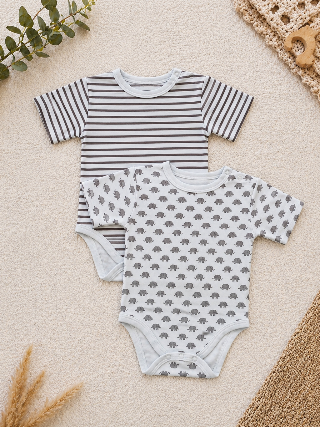 2er-Pack Kurzarm-Body Gestreift & Elefant biocotton