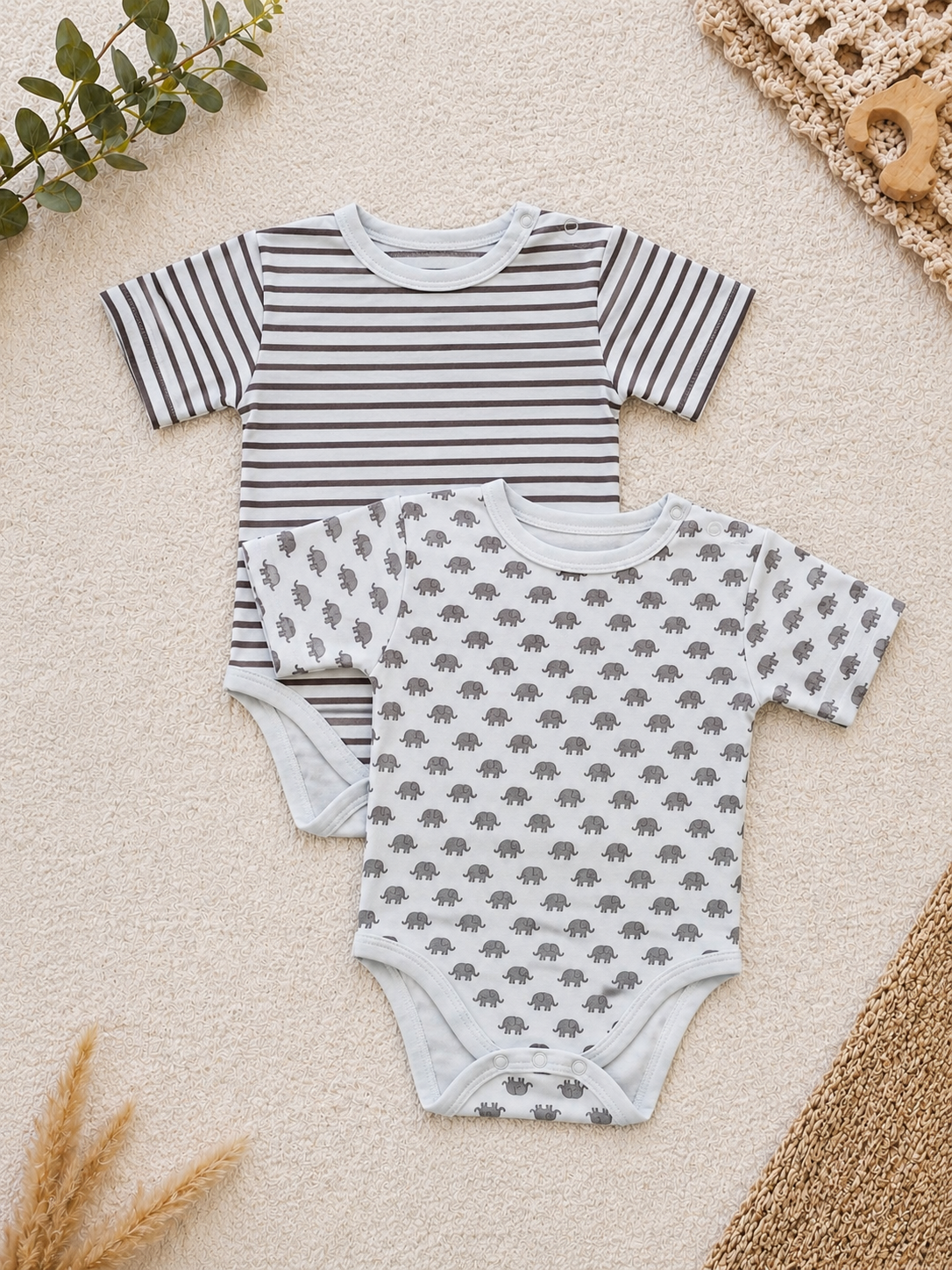 2er-Pack Kurzarm-Body Gestreift & Elefant biocotton