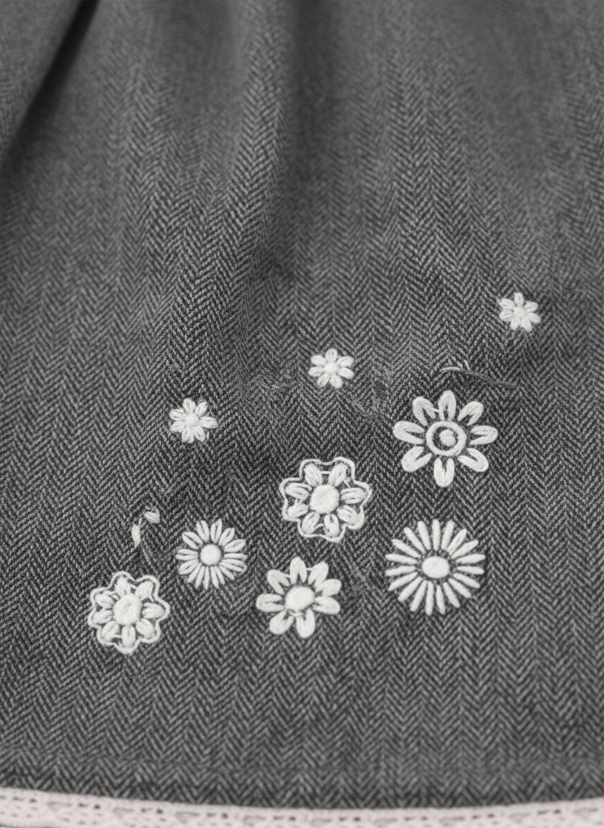 Kleid Grau Fischgrat Blümchen