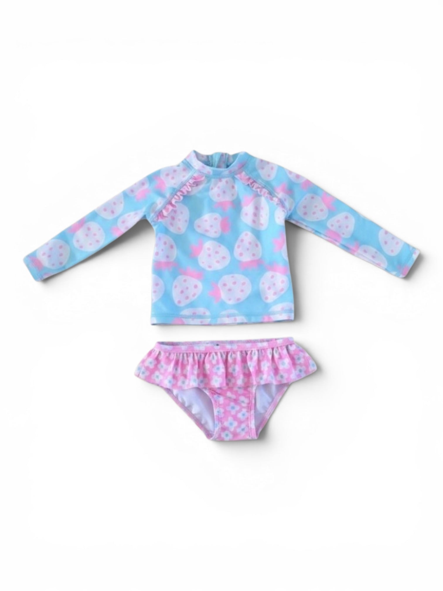 Badeset Langarm Hellblau Cupcakes & Rosa Rüschenhose