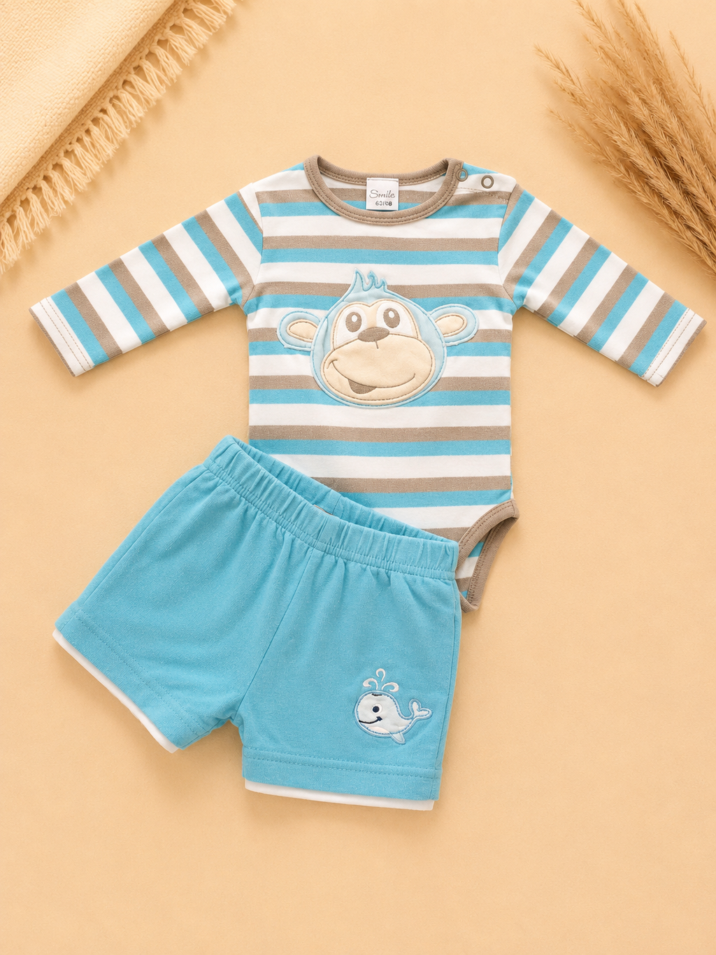Baby-Set Gestreifter Body & Shorts "Smile"