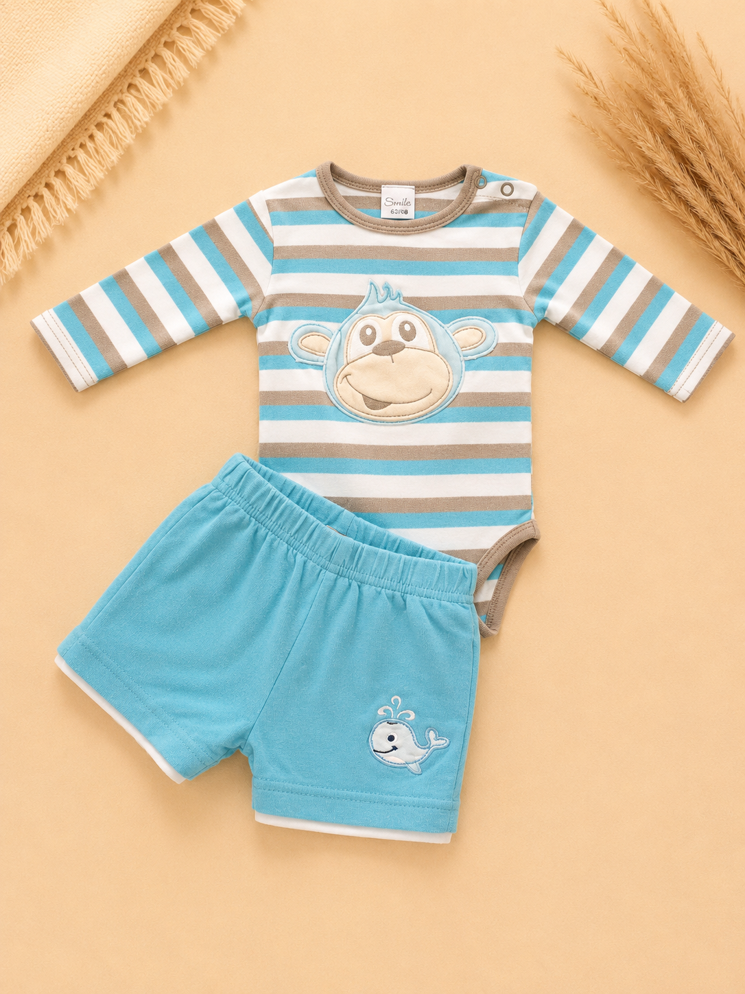 Baby-Set Gestreifter Body & Shorts "Smile"