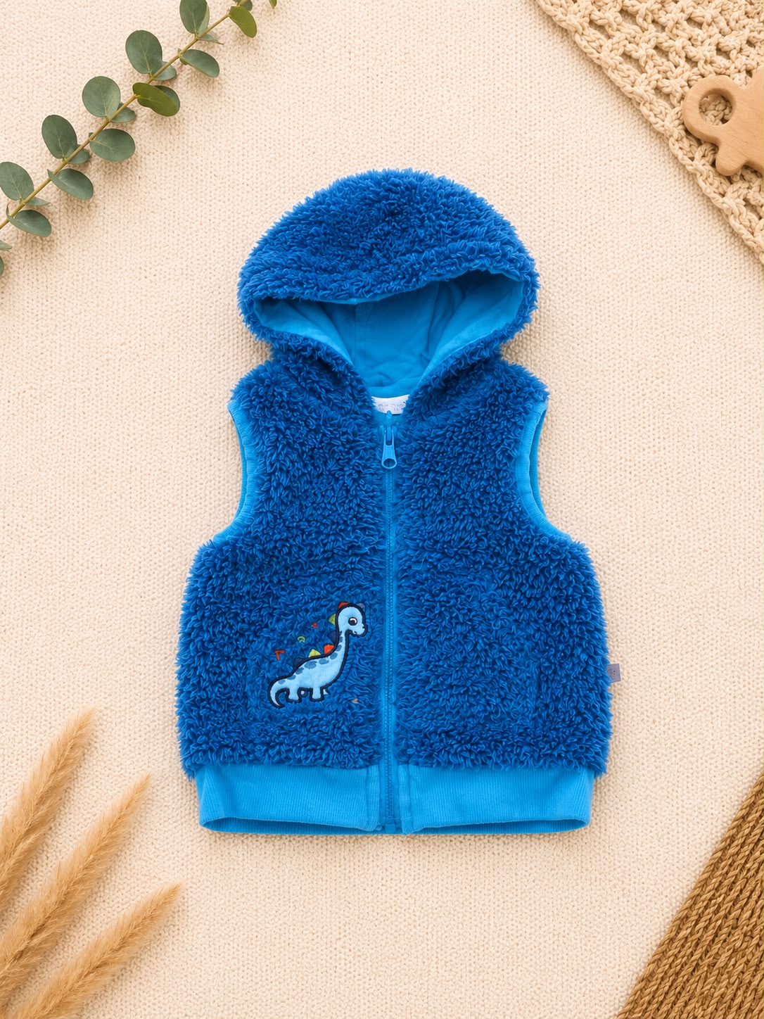 Baby-Teddyweste Royalblau Dino