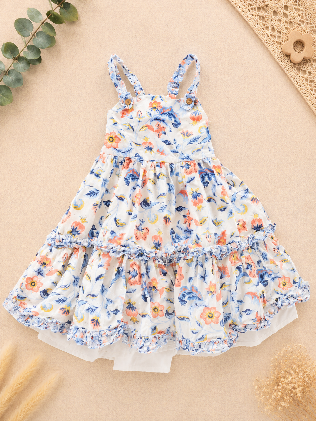 Kleid Blumen Weiss Volant
