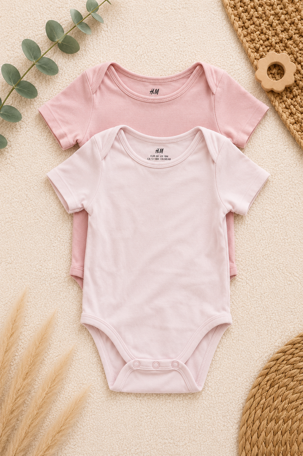 H&M 2er-Pack Bodys Kurzarm Rosa & Hellrosa