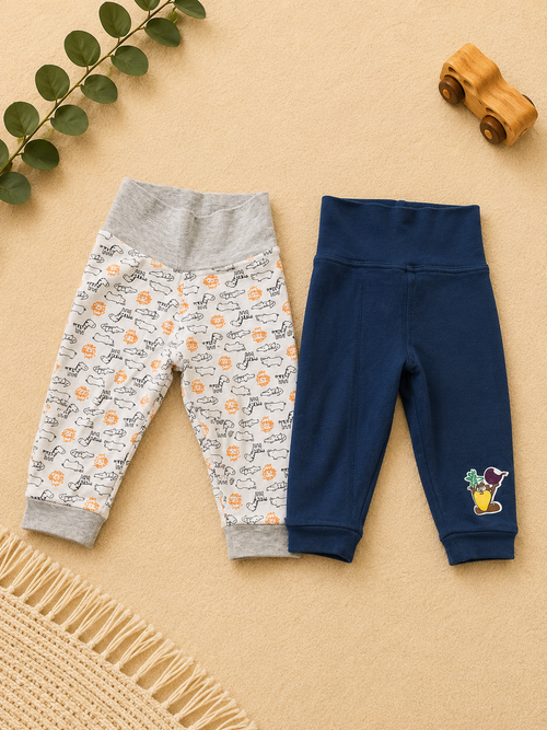 2er-Set Baby-Jogginghosen Safari-Print & Navy mit Affen-Patch