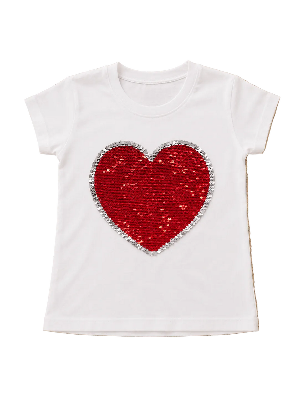 T-Shirt Herz-Pailletten weiss