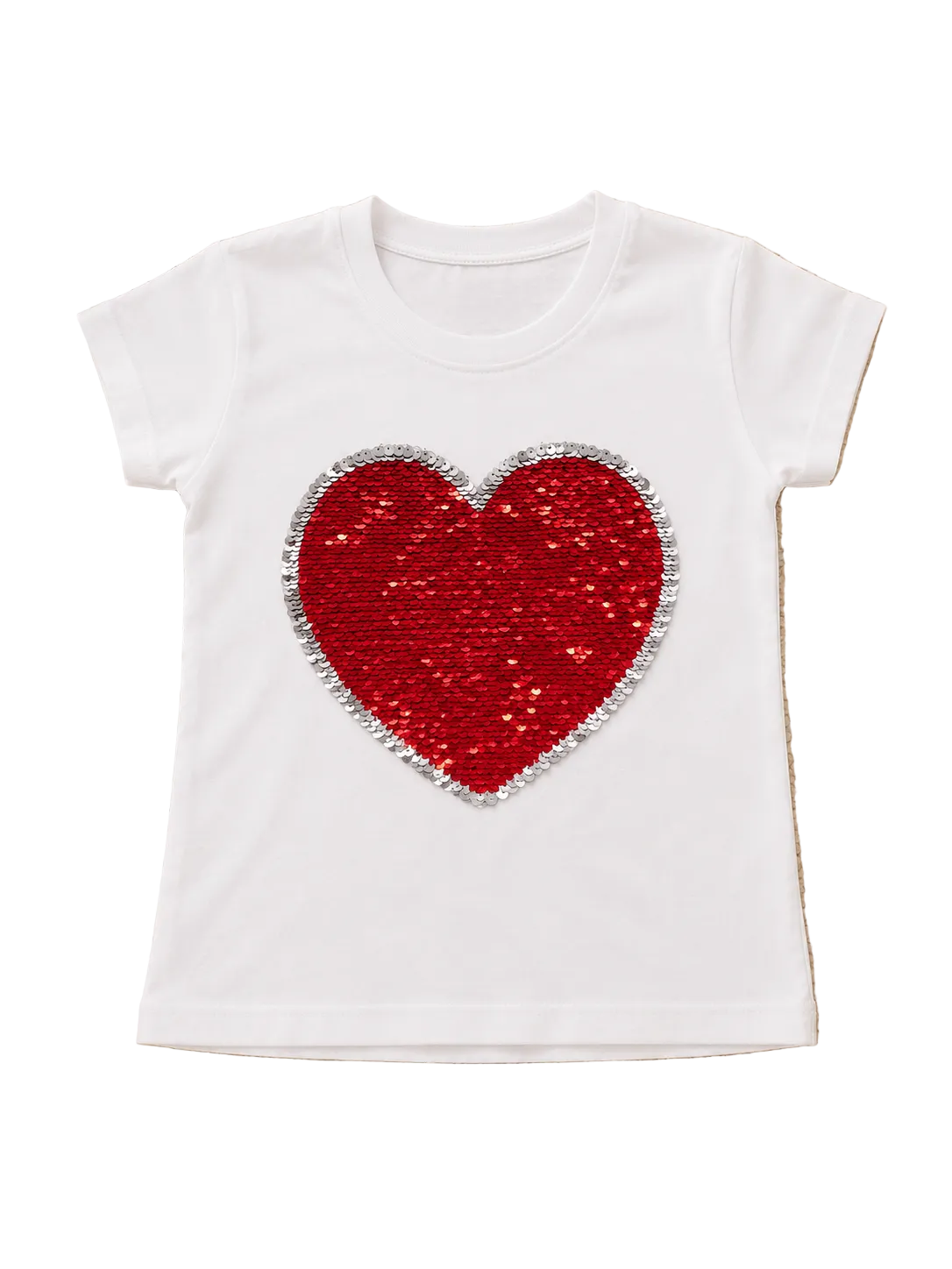 T-Shirt Herz-Pailletten weiss