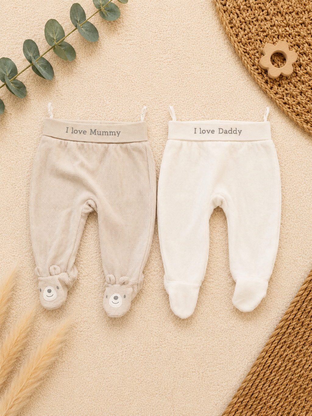 C&A 2er-Pack Strampelhosen Beige & Creme I love Mummy & Daddy