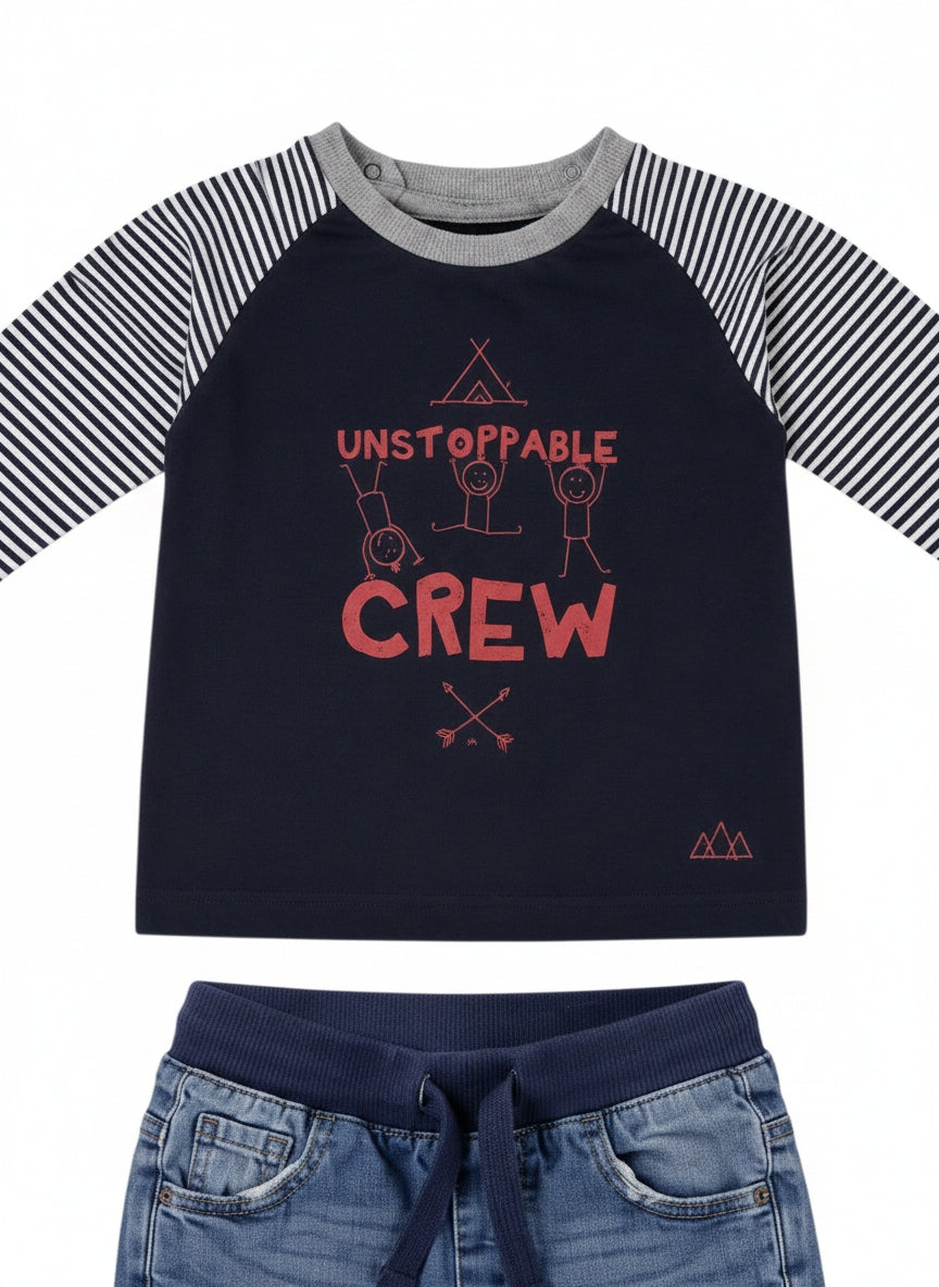 Set Langarm-Shirt Marine Unstoppable Crew & Jeans