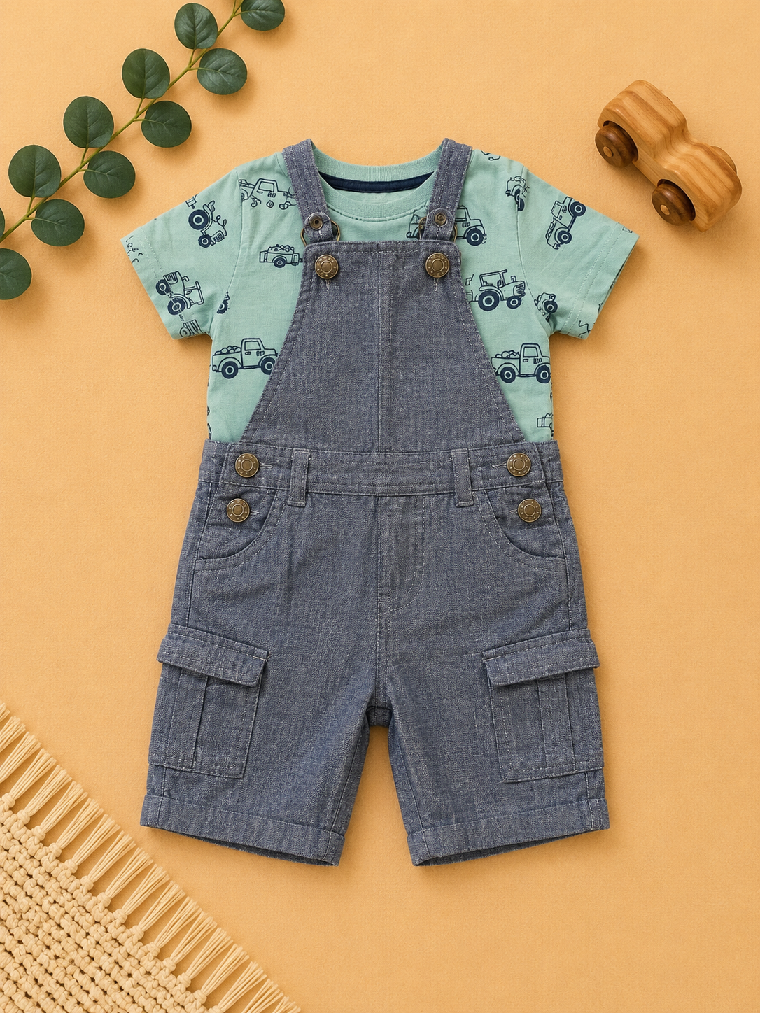 Baby-Set Traktor T-Shirt & Denim-Latzhose