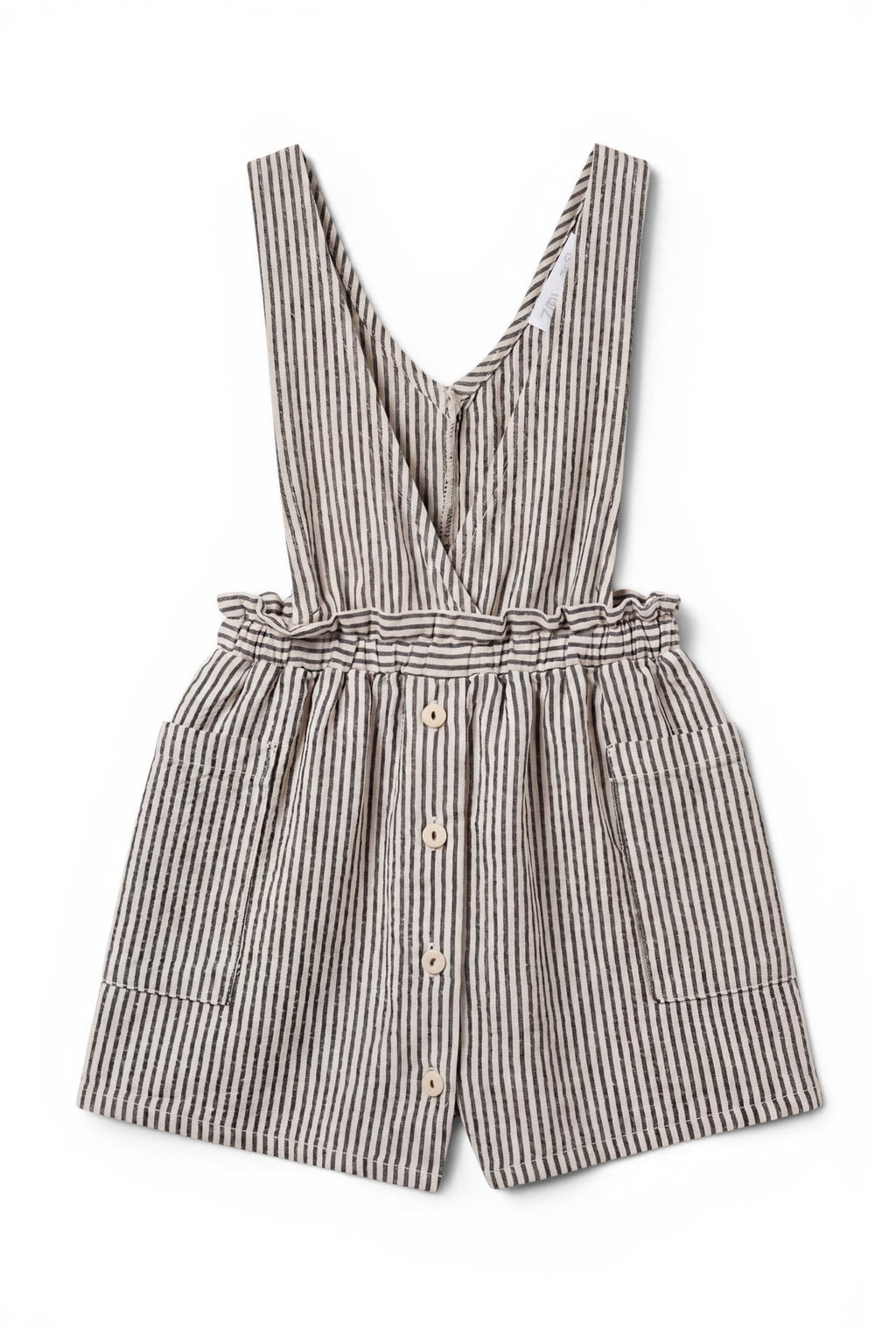 Zara Kurz-Latzhose Creme-Schwarz Gestreift