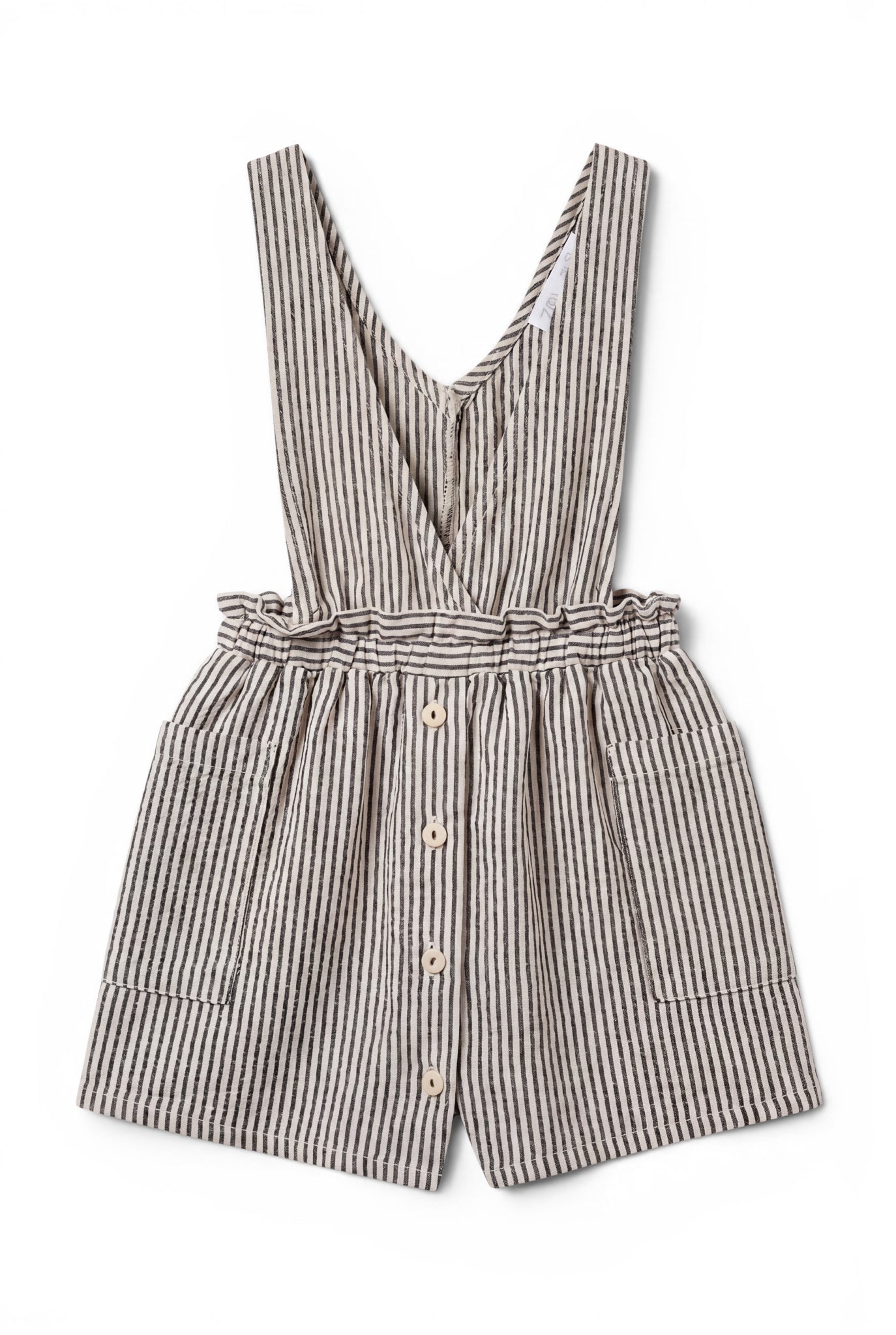 Zara Kurz-Latzhose Creme-Schwarz Gestreift