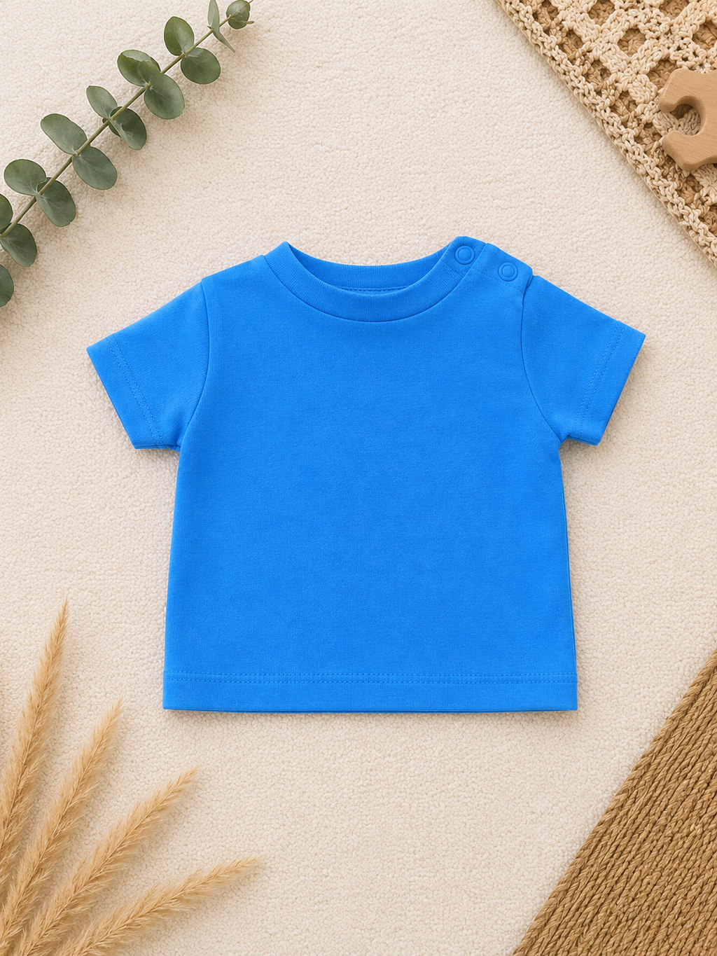 C&A Kurzarm-T-Shirt Royalblau Uni Schulterknöpfe
