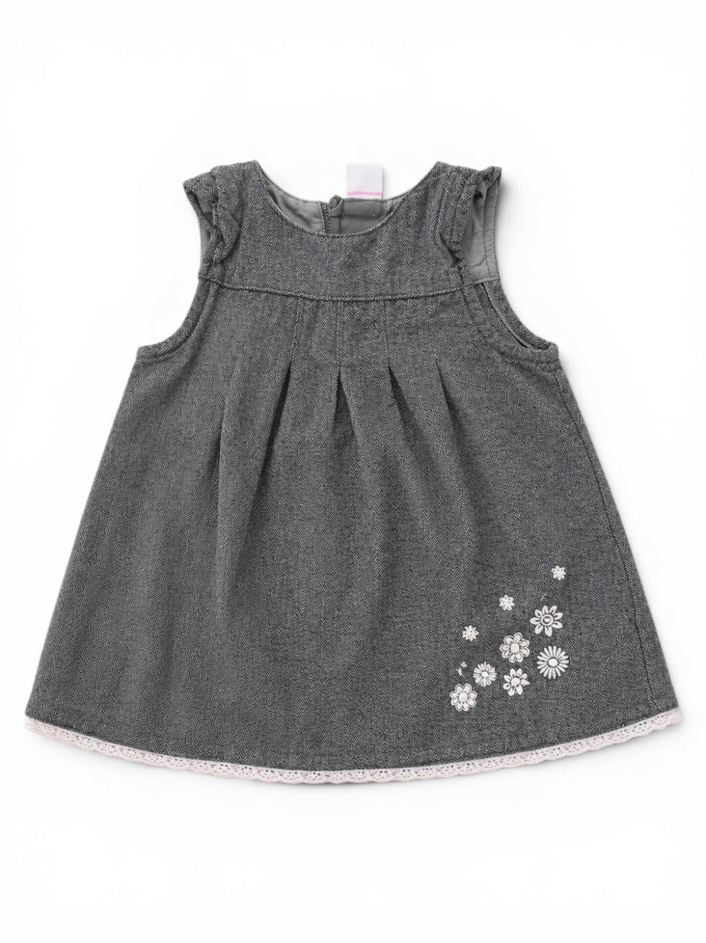 Kleid Grau Fischgrat Blümchen
