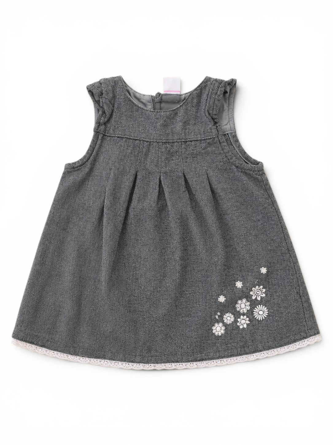 Kleid Grau Fischgrat Blümchen