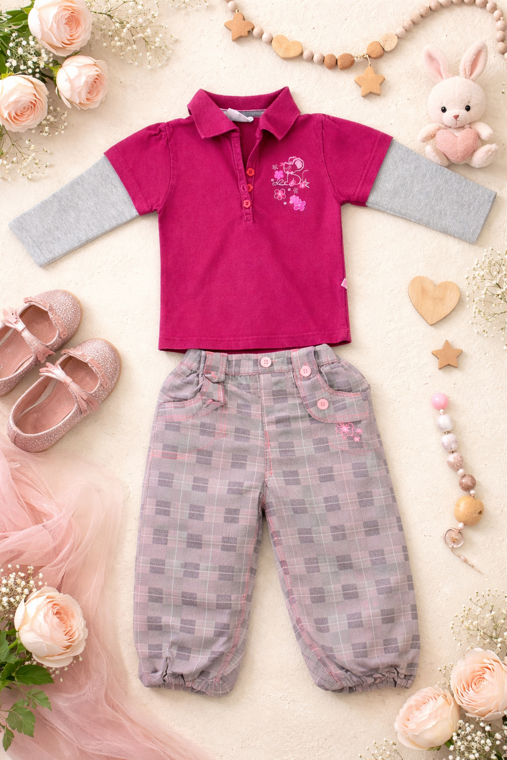 Stylish Girls' Set in Pink & Gray