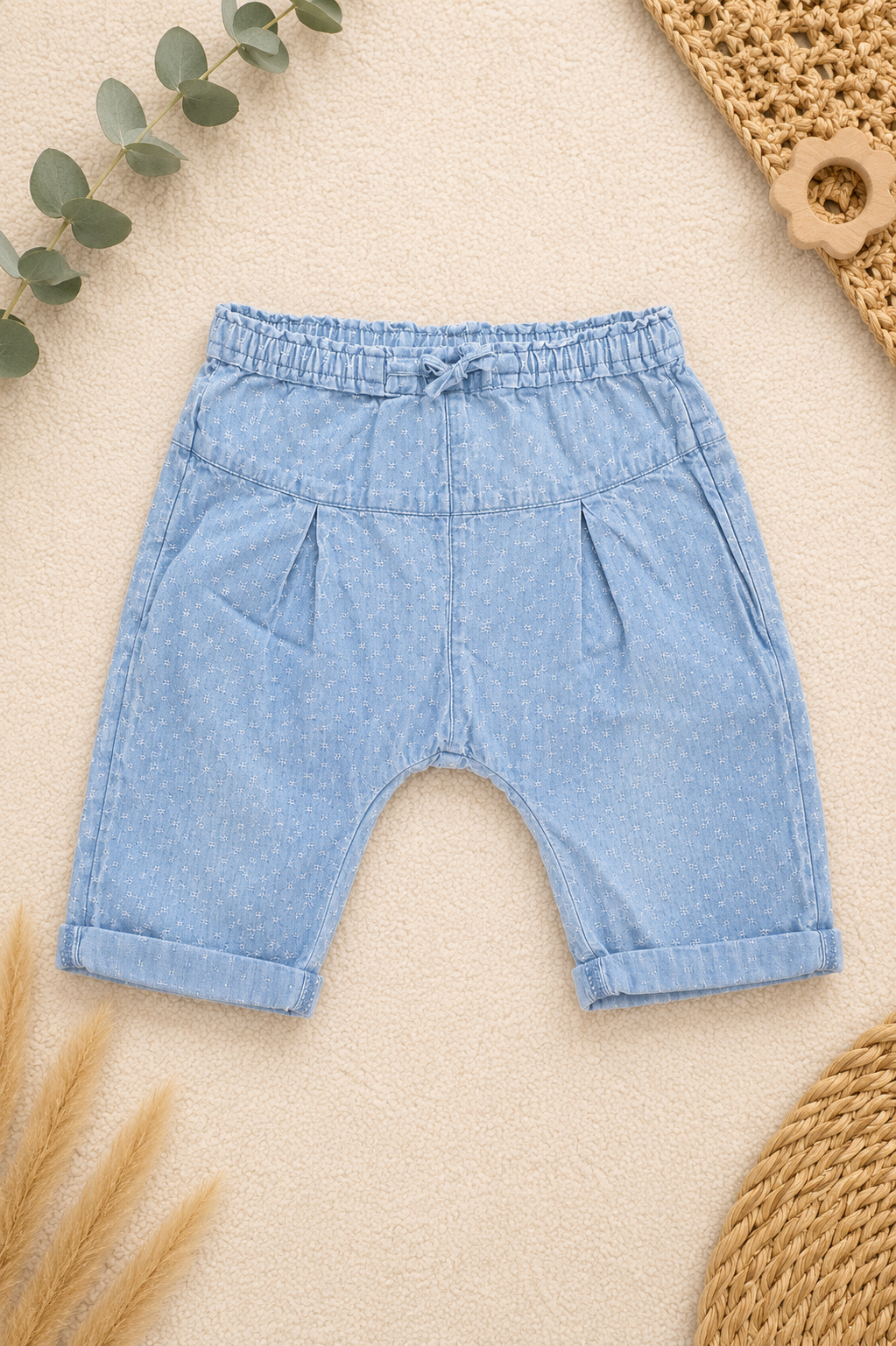 Denim-Shorts Hellblau Ditsy-Print