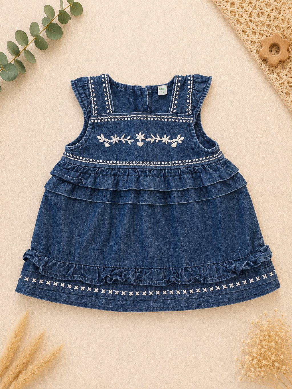 Kleid Denim Blumen-Stickerei