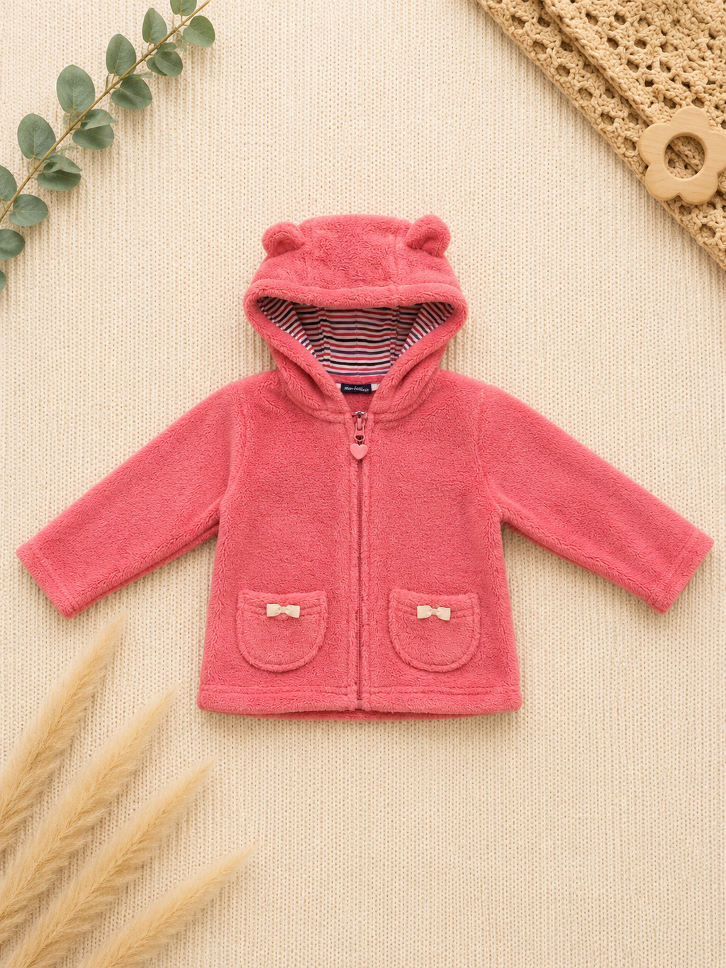 Baby-Fleecejacke Koralle mit Kapuze & Bärenohren