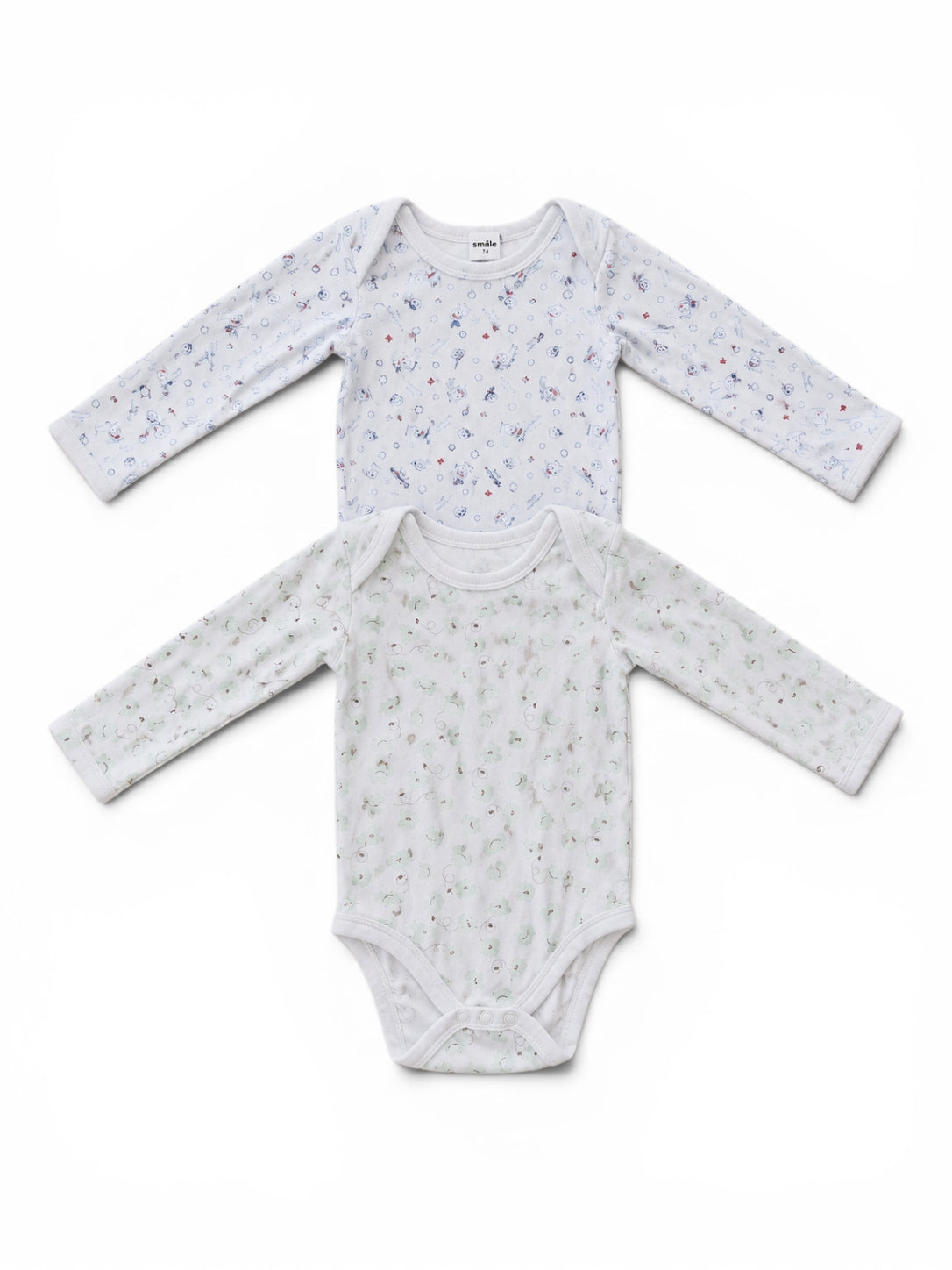 2er-Pack Langarm-Body Weiss Allover Print