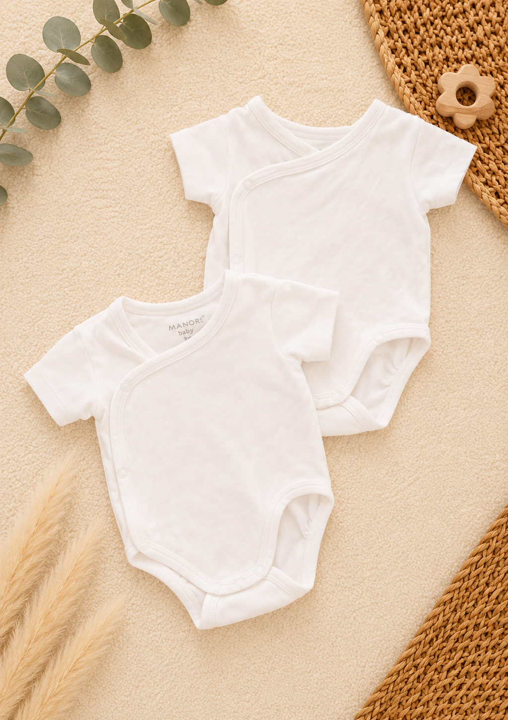Manor Baby 2er-Pack Wickelbodys Kurzarm Creme & Weiss