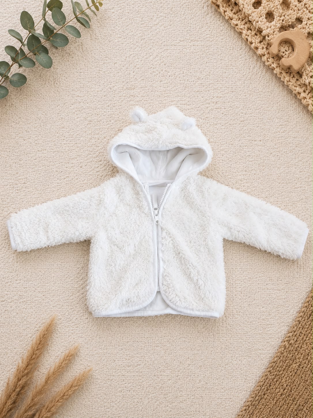 Baby-Teddyjacke Creme mit Bärenohren
